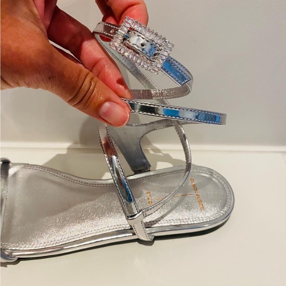 Brand new BLACK SUEDE STUDIO Metallic Leather Rhinestone-Embellished Sandals - Picture 5 of 9